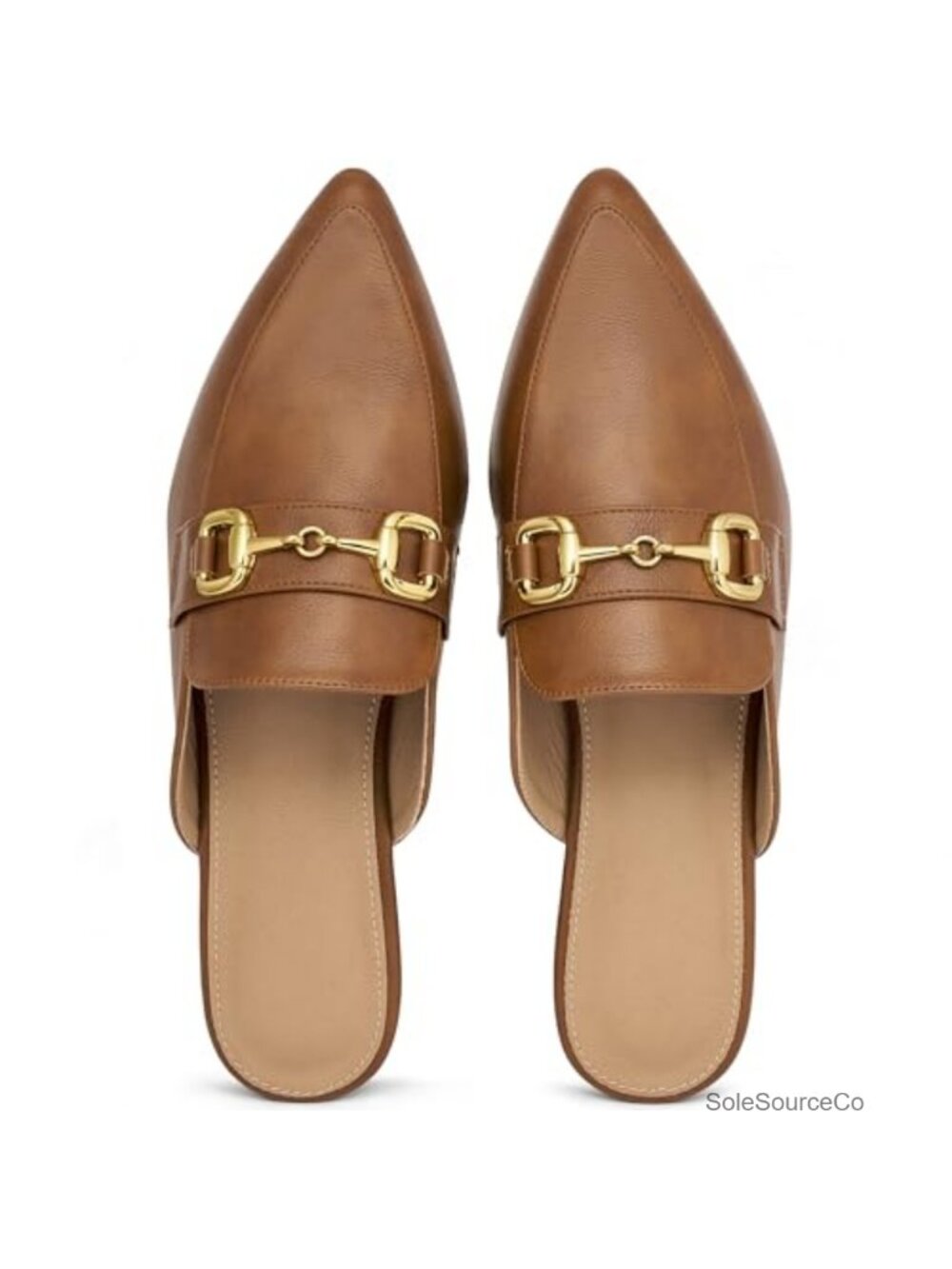 Women's Mules Memory Foam Pointed Toe Slip-On Faux Leather Buckle Flats
